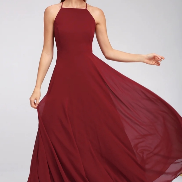 Lulu's Burgundy Halter Bridesmaid Dress - Picture 4 of 14